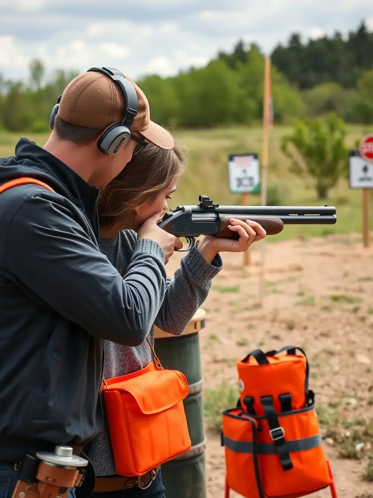 A photo of a beginner course in session, showing new members learning the basics of clay pigeon shooting with guidance from experienced instructors.